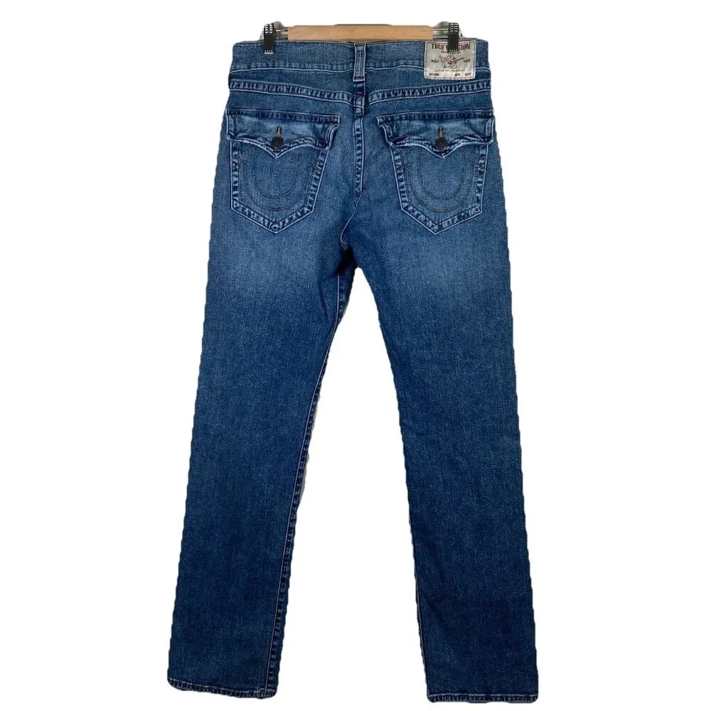 True‎ Religion Ricky SN Flap Relaxed Straight Jeans ($159) Medium Wash 34 X 34